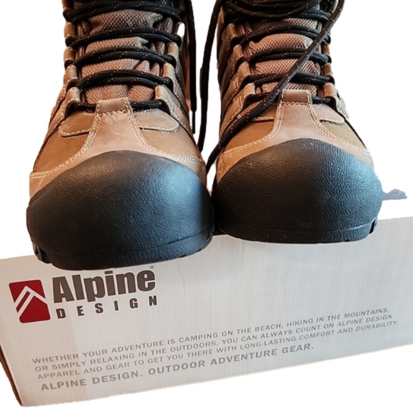 Men's Brown Lace Up Reinforced Toe Waterproof Hiking Boots Alpine Design, NIB - Picture 4 of 11